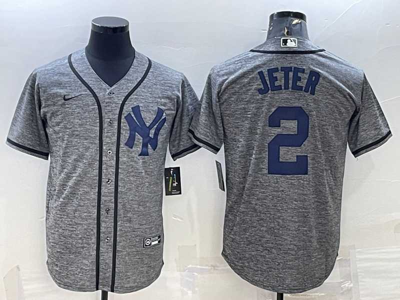 Mens New York Yankees #2 Derek Jeter Grey Gridiron Cool Base Stitched Jersey->new york yankees->MLB Jersey